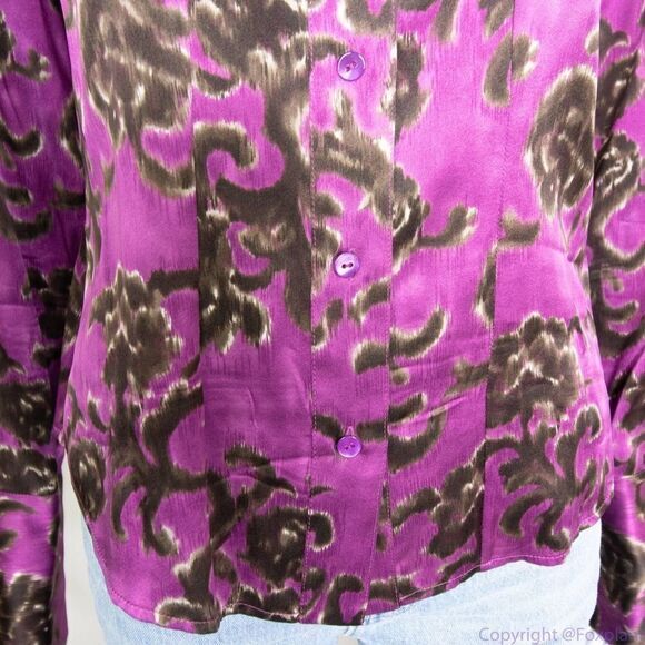 Linda Allard Ellen‎ tracy silk floral print purple shirt, size Petite 2 - Picture 6 of 16